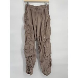 Refuge Womens Cargo Pants Drawstring Waist Ruched‎ Detail Pockets Beige Sz L